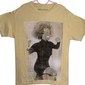 Whitney Houston 80s Graphic Tshirt Tan Retro Short Sleeve Size Medium